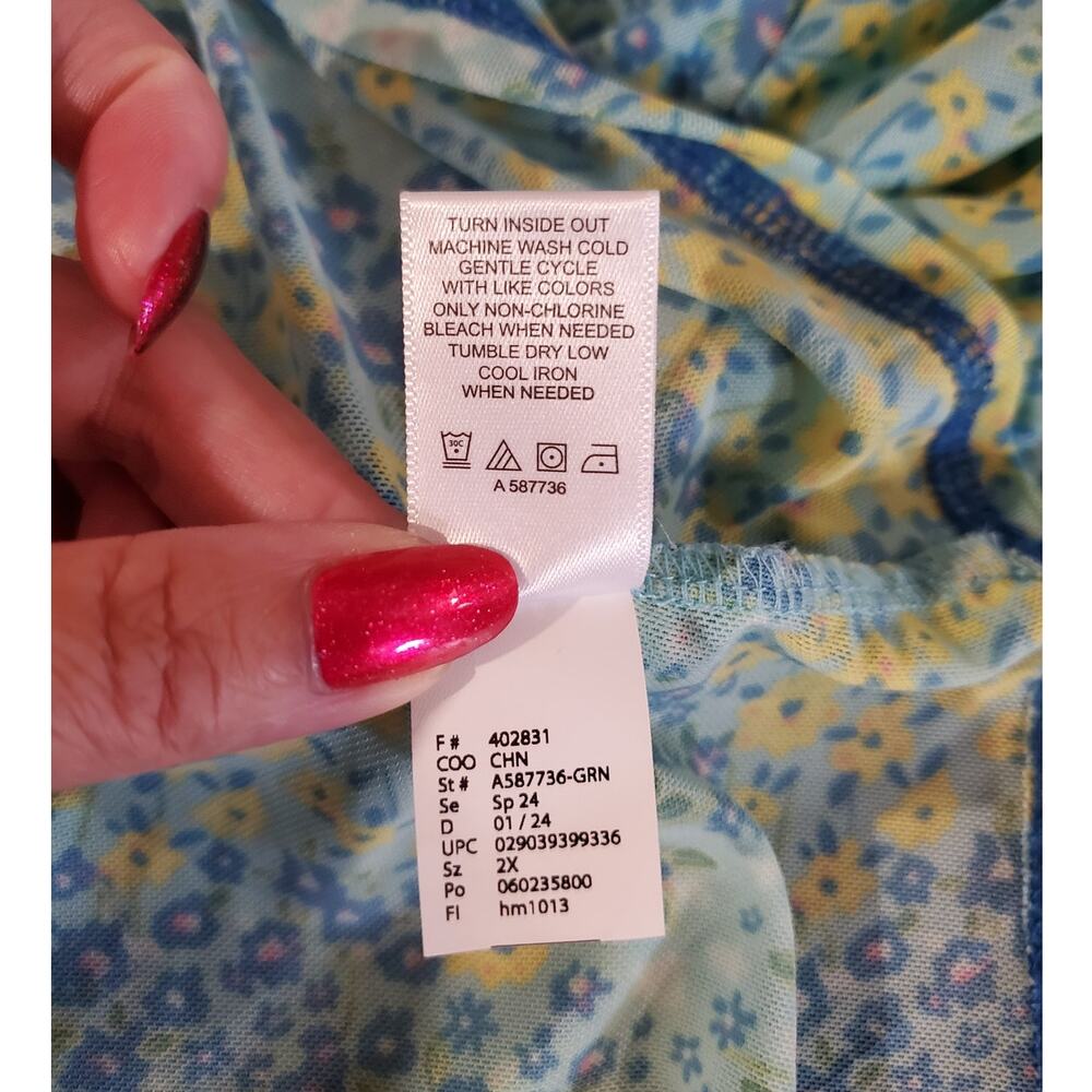 Logo Layers Floral Lightweight Mesh Long Sleeve Top Size 2X Summer Casual Blue - Picture 9 of 11